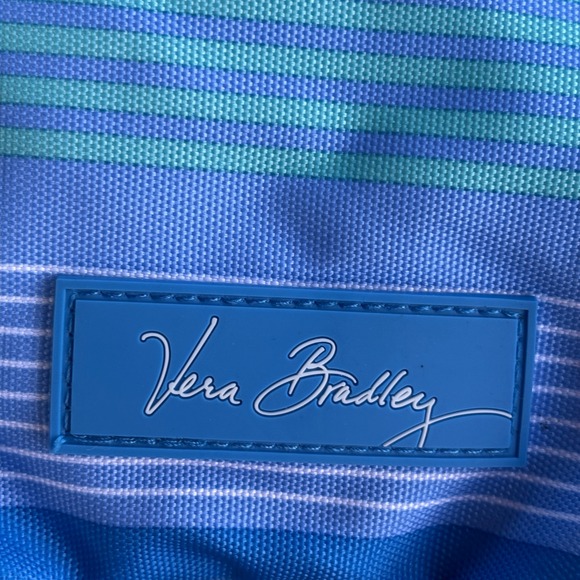 Vera Bradley Blue Green Striped Drawstring Bucket Bag Travel Pouch Organizer - Picture 9 of 10